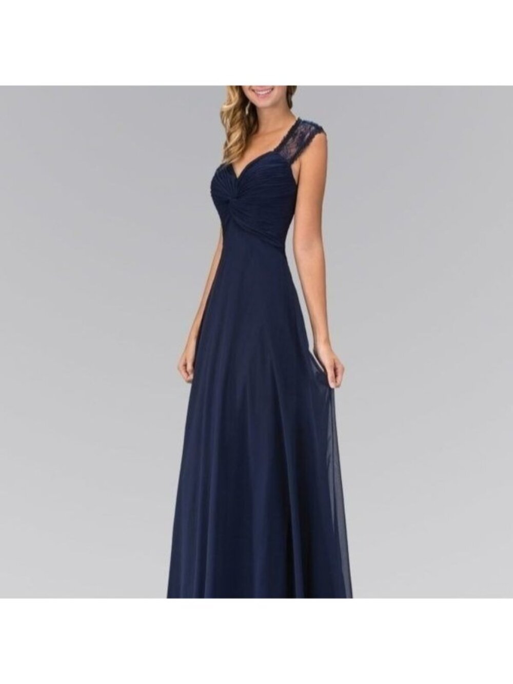 Elizabeth K Empire Waist Long Dress Medium Ruched Bodice Lace Back GL1376P NEW